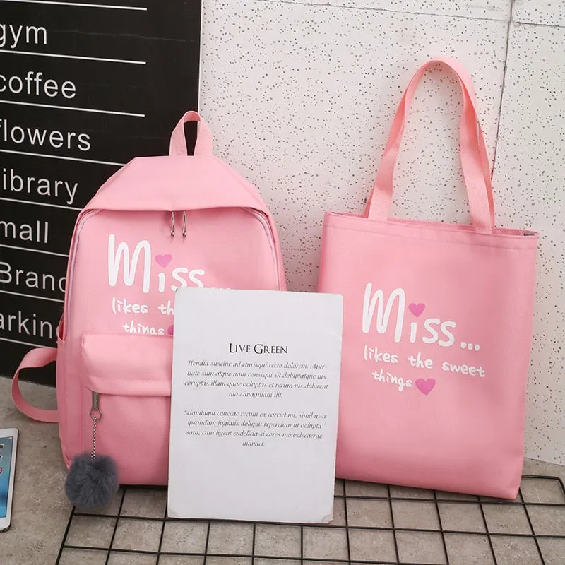 4Pcs/set Women School Backpacks Nylon Student Book Satchel
