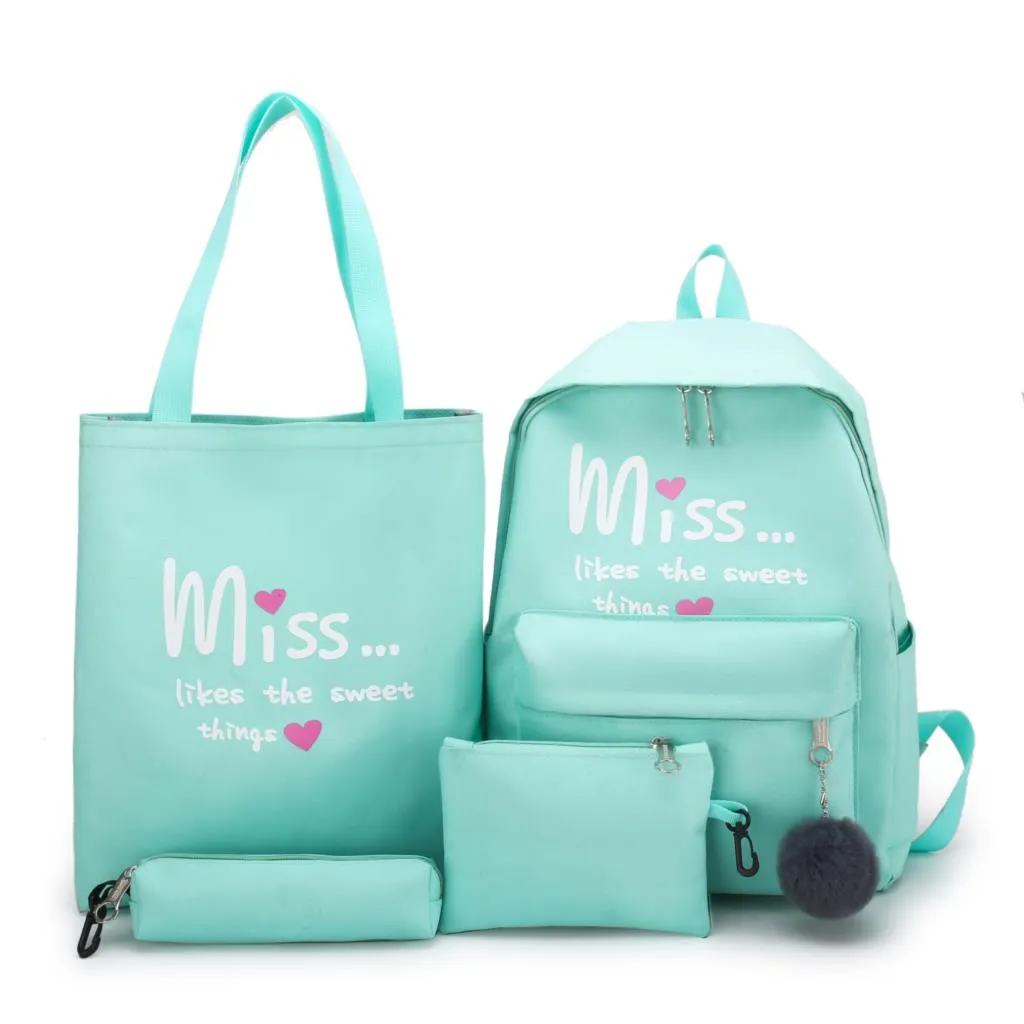 4Pcs/set Women School Backpacks Nylon Student Book Satchel