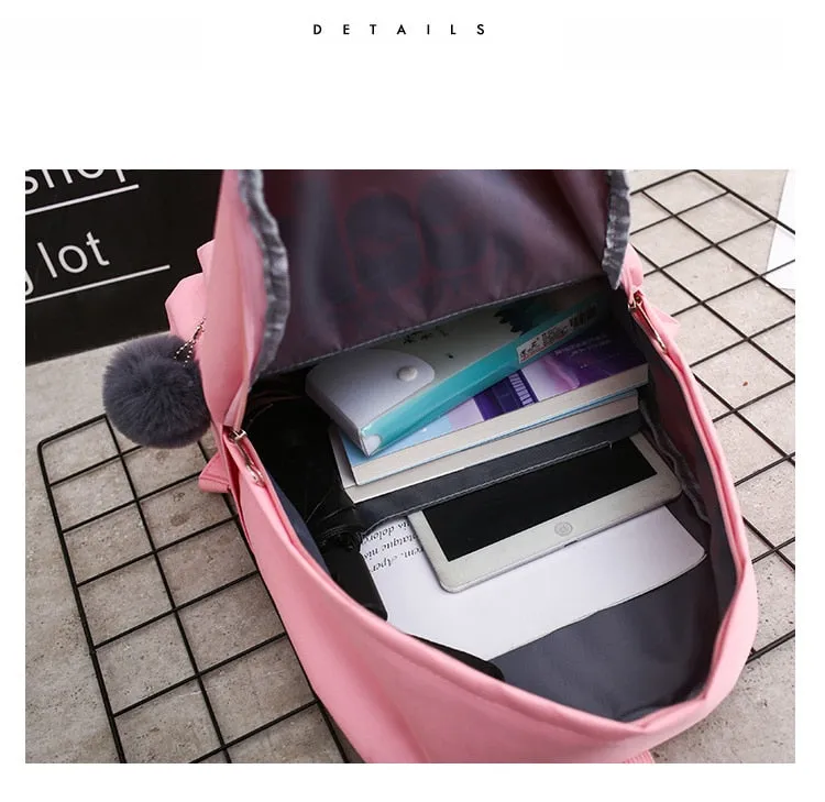 4Pcs/set Women School Backpacks Nylon Student Book Satchel