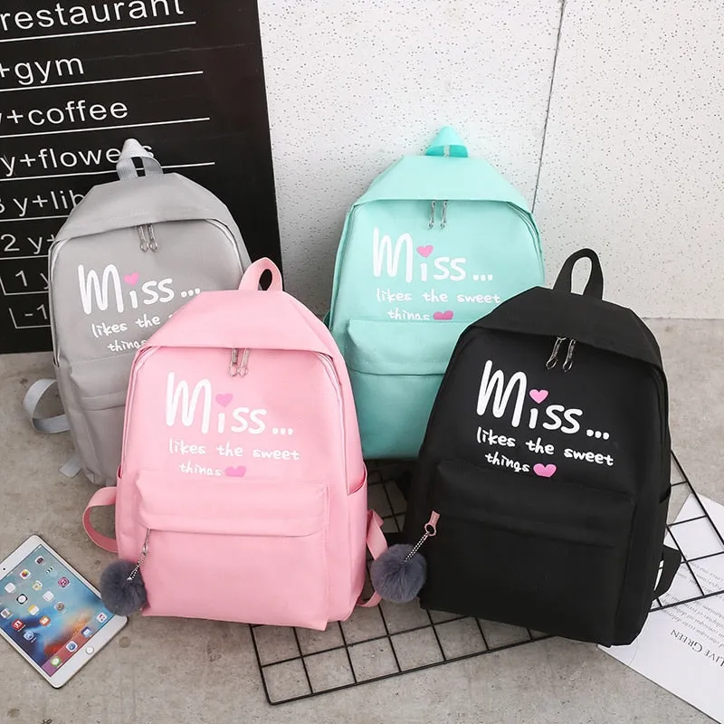 4Pcs/set Women School Backpacks Nylon Student Book Satchel