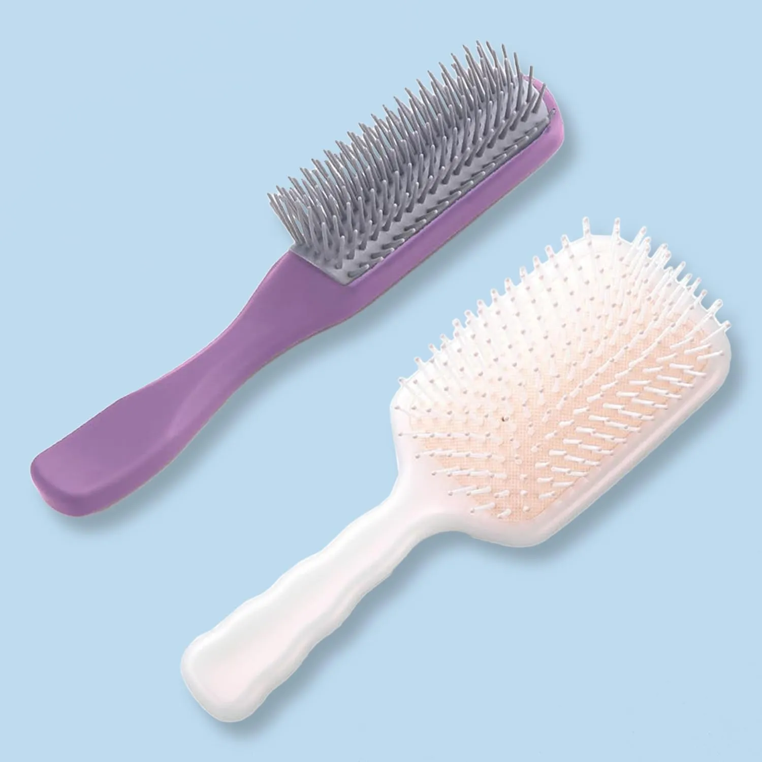 Homestic Hair Brush | Flexible Bristles Brush | Hair Brush with Paddle | Straightens & Detangles Hair Brush | Suitable For All Hair Types | Hair Brush Styling Hair | Set of 2 | Beige & Purple